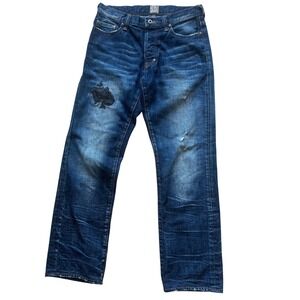 PRPS‎ Barracuda Straight Leg Jeans 30 Japanese Denim Leather Patchwork Upcycled